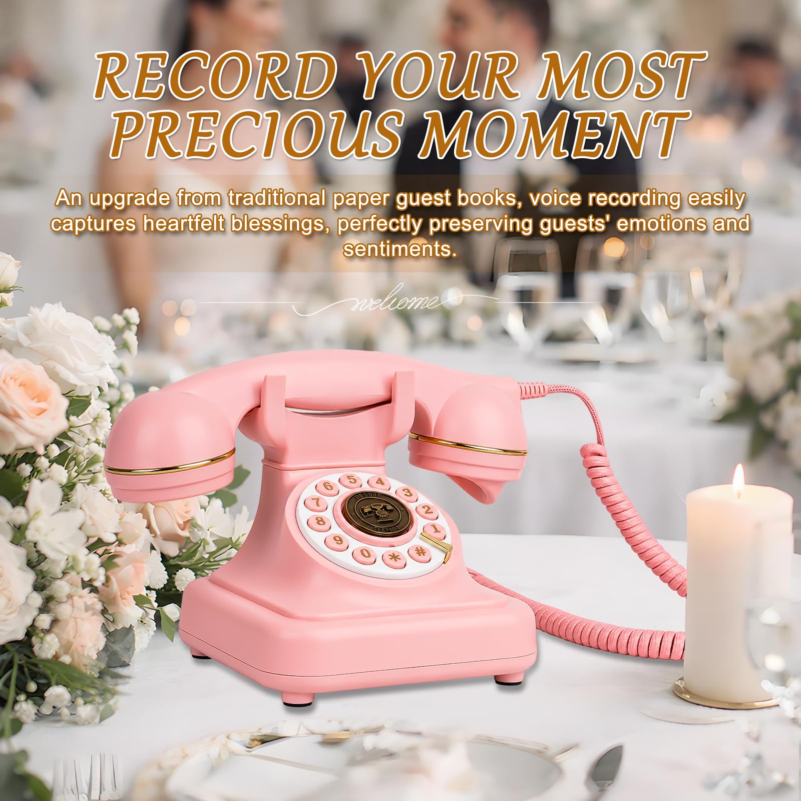 Audio księga gości weselnych, telefon w stylu vintage, z pudełkiem prezentowym premium na specjalne okazje, wieczór panieński, urodziny, baby shower, jubileusz, zaręczyny