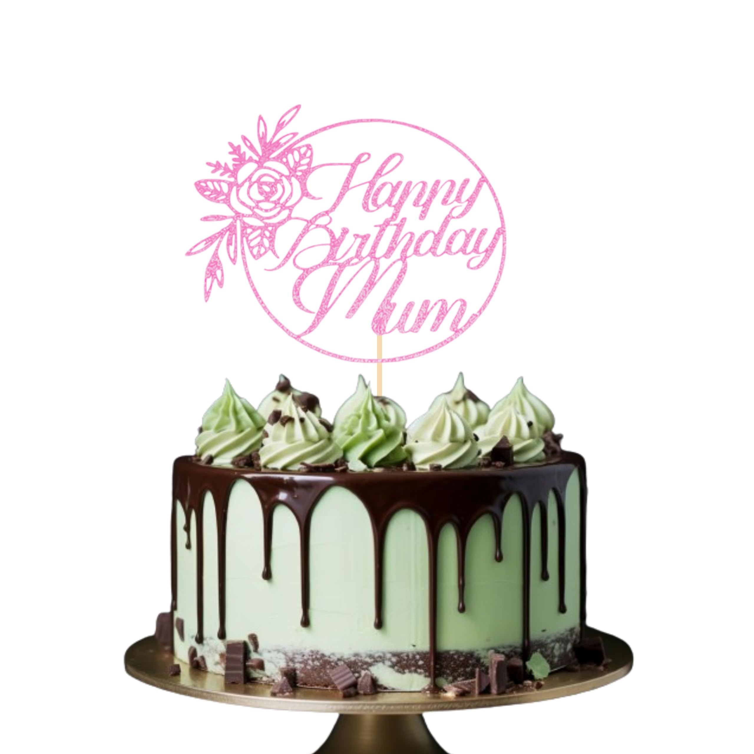 Happy Birthday Mum Cake Topper Glitter Card – Mum Birthday Cake Decoration – Birthday Topper for Mum – Handmade UK by 3 LITTLE DESSERTS