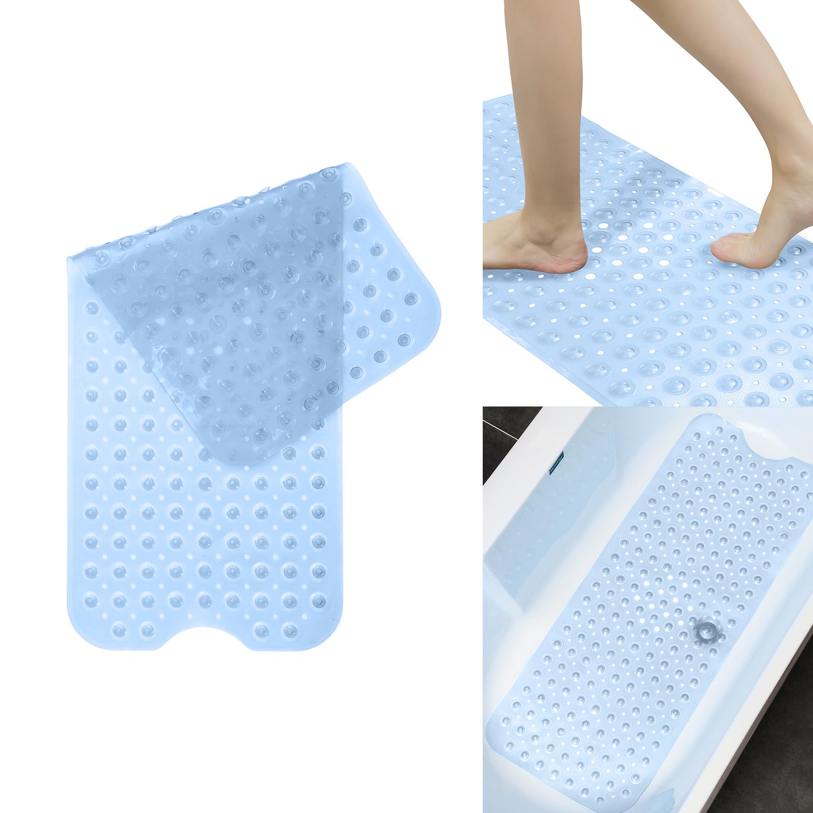 Tapis de bain antidérapant bleu clair 100x40 cm pour cabine de douche