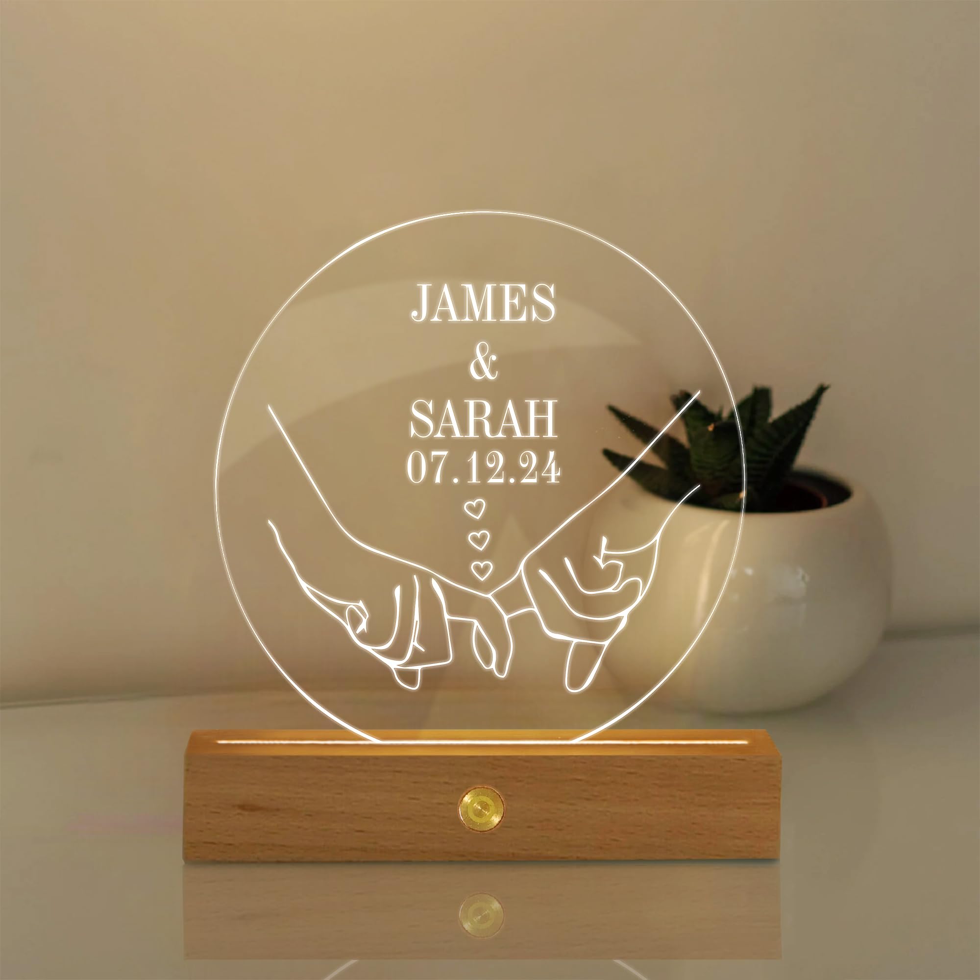 KreateSquare Personalised Night Light with Any Name and Date, 7 Colour Changing LED Lamp, Ideal for Valentines, Birthday Gifts for Her, Gifts for Wife for Home, Lamp Room Decor