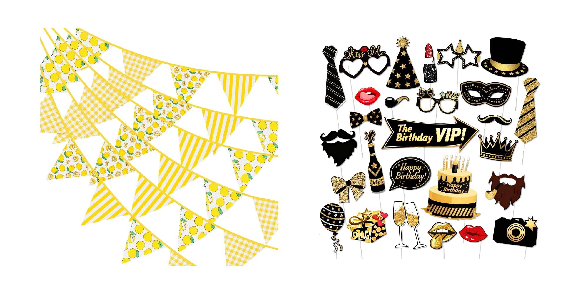 Guirlande de Fanions Citron et Accessoires de Photomaton pour Animer Votre Soirée