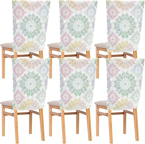 Juego de 6 fundas decorativas elegantes para sillas de comedor con diseño de mandala, color pastel, fundas suaves para silla de comedor