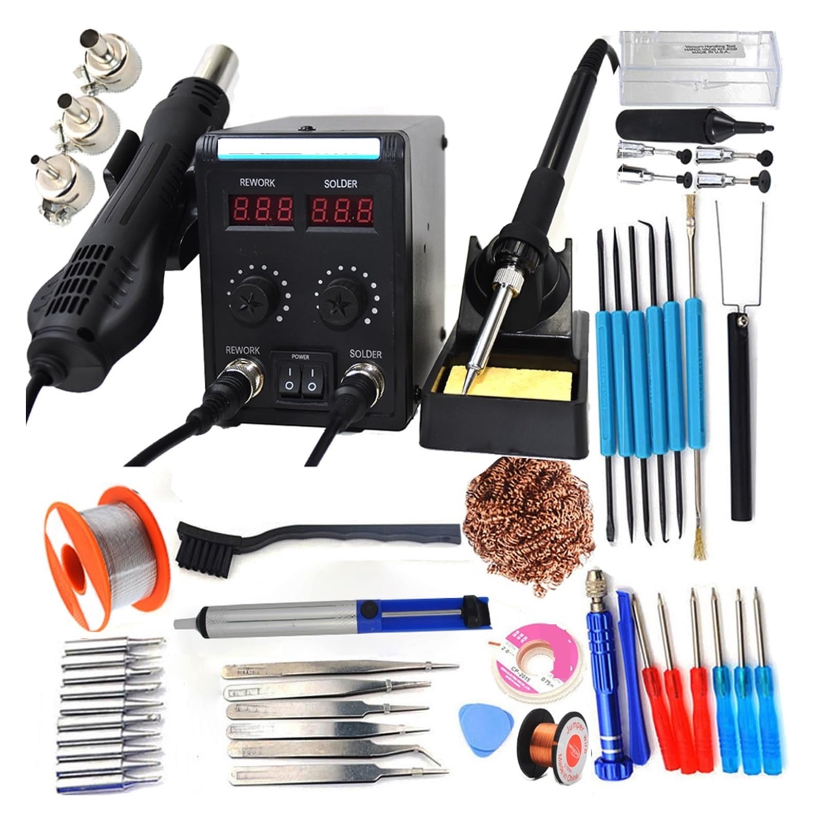 2-in-1 Hot Air Soldeerstation, Digitale LED Soldeerbout Station Kit