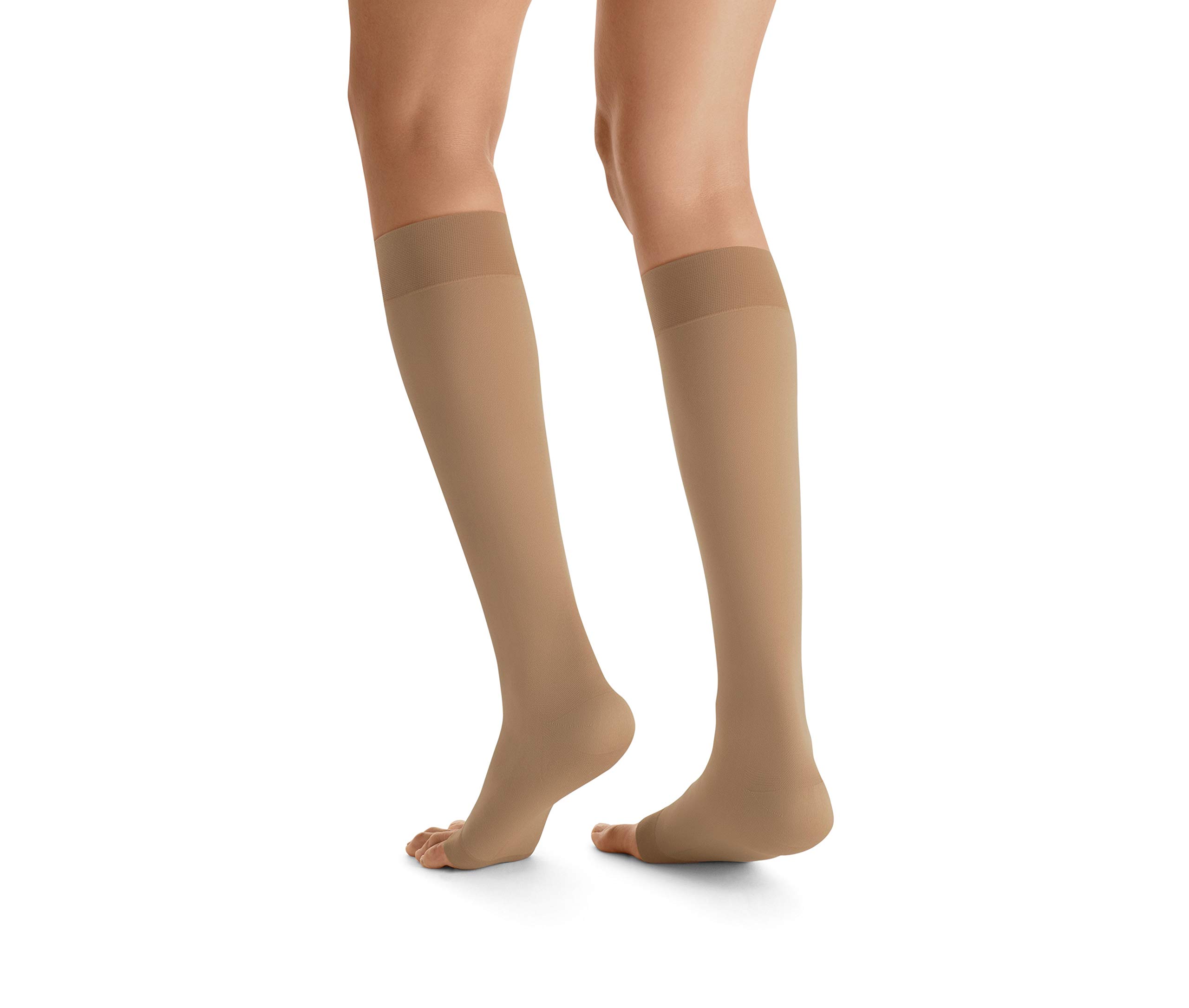 JOBST Medias de compresión opacas hasta la rodilla, puntera abierta, soporte moderado de 15-20 mmHg para piernas hinchadas durante el embarazo
