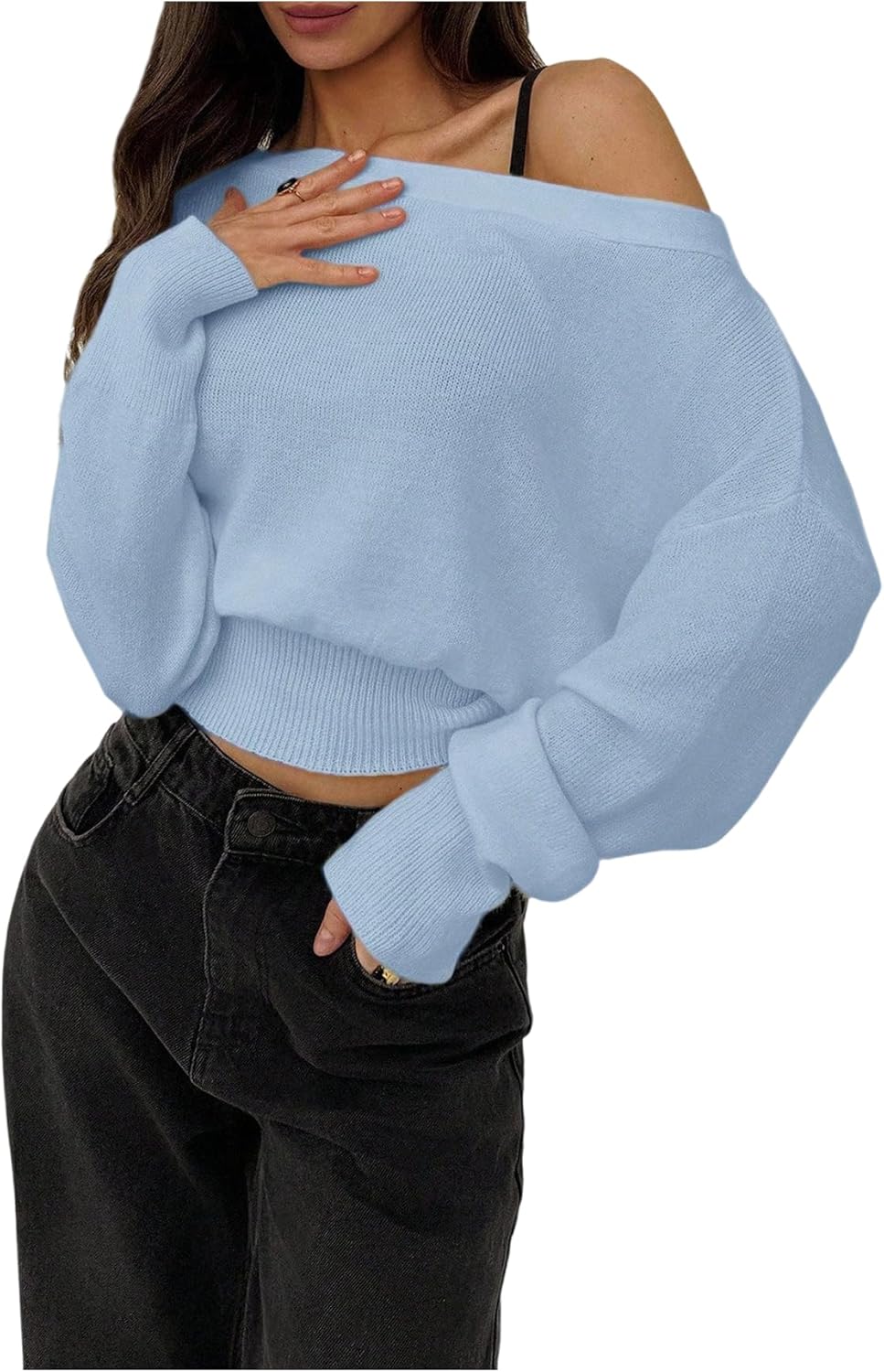 Women's Off The Shoulder Sweater Long Sleeve Knit Pullover Cinched Waist Tops Trendy Fall Outfits