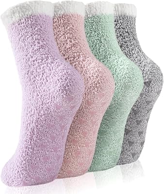 Pleneal Fuzzy Socks for Women - Non Slip Socks Womens, Slipper socks Hospital Sock with Grips for Women, Warm Fluffy Sock