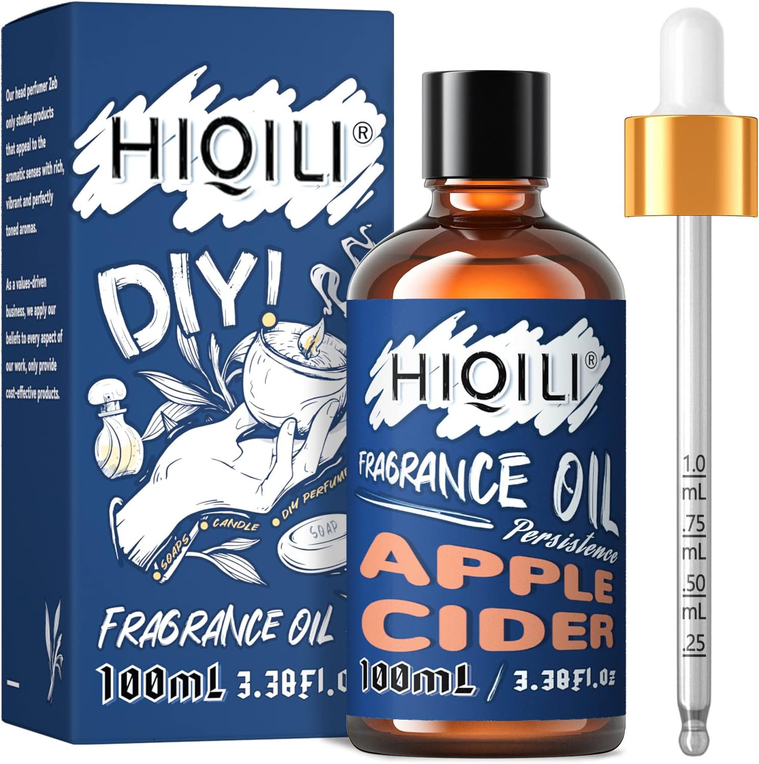 HIQILI Apple Cider Essential Oil 100ml - Pure Fragrance Oil for DIY Candle, Soap, Shampoo Making, Perfect for Aromatherapy, Home Diffuser, Laundry Freshener 3.38 Fl Oz