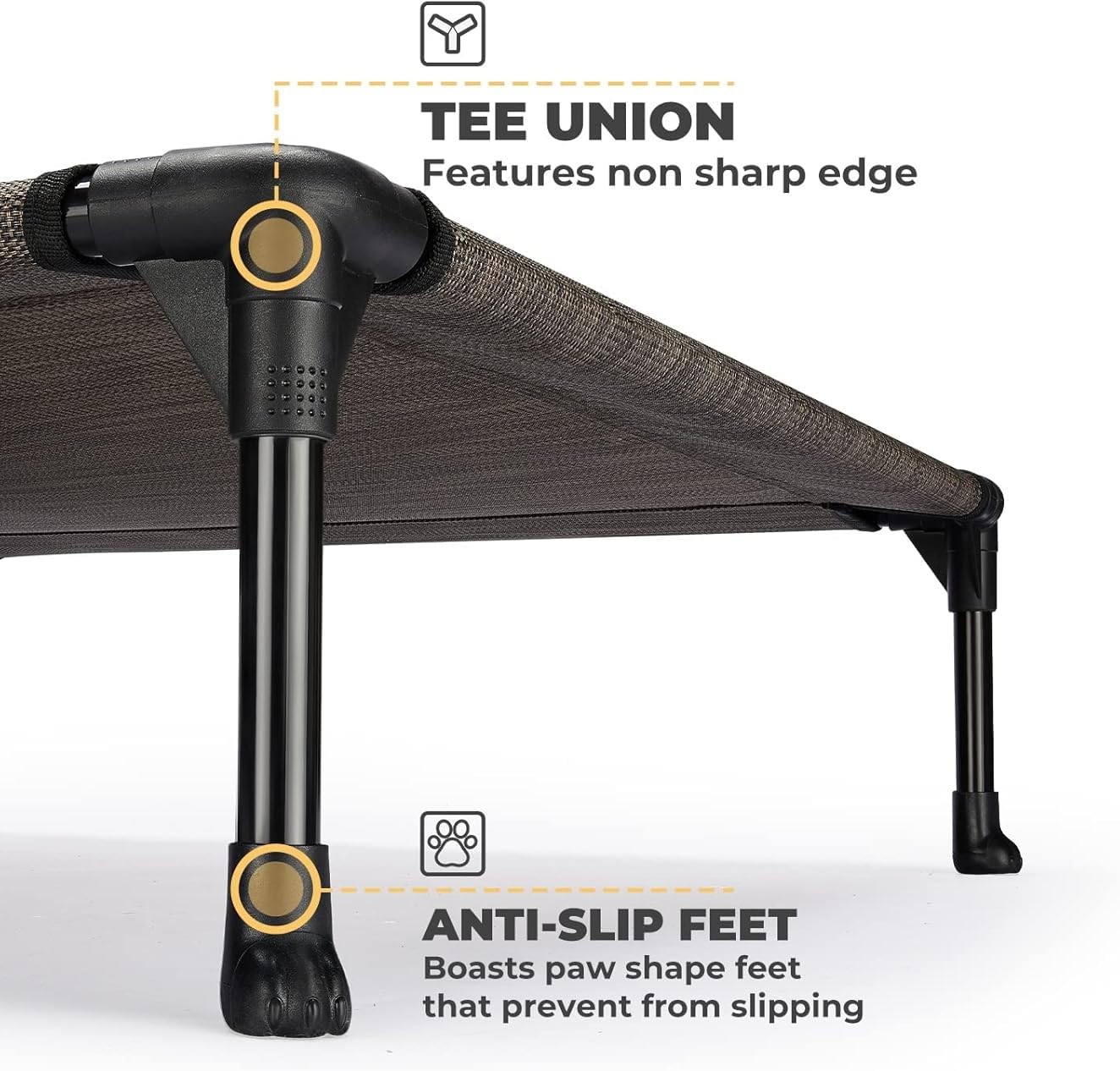 Veehoo Lettino Rialzato per Cani, Brandina Sopraelevata per Cani - Tessuto Textilene Rinfrescante & Traspirante & Resistente all'usura, Marrone 107x76x18 cm