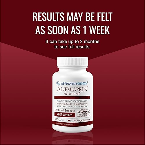 Miniatura 9 de Approved Science Anemiaprin - Hierro absorbible, vitamina C, suave para el estómago, 60 cápsulas, suministro para 1 mes, sin OMG, vegano