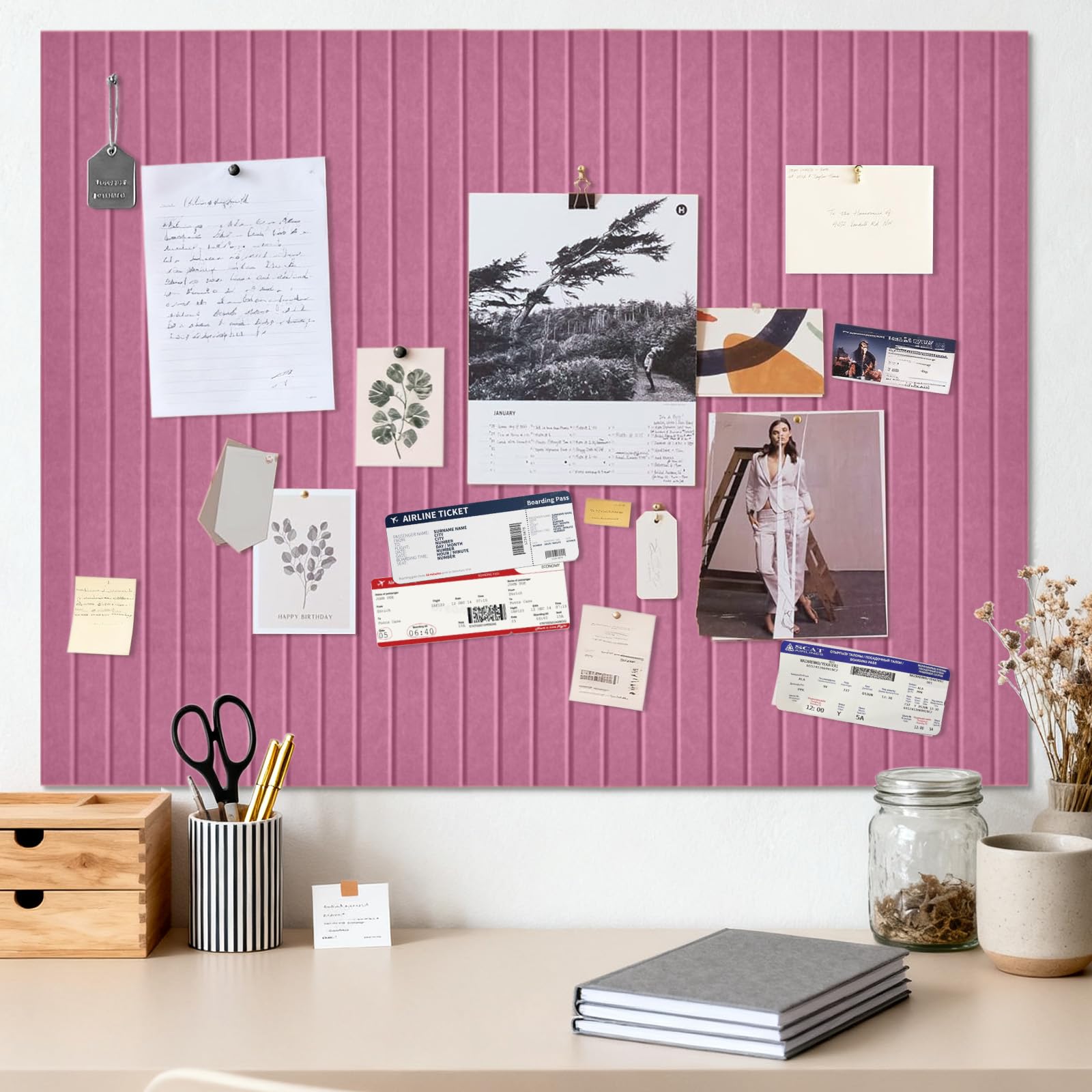 Pin Board, Large, Self-Adhesive, 120 x 90 cm, Self-Adhesive Pin Board, Cork Board, Light Camel, Decorative Felt Notice Board, Foldable Photo Board, Memo Board, Vision Board for Office, Home and