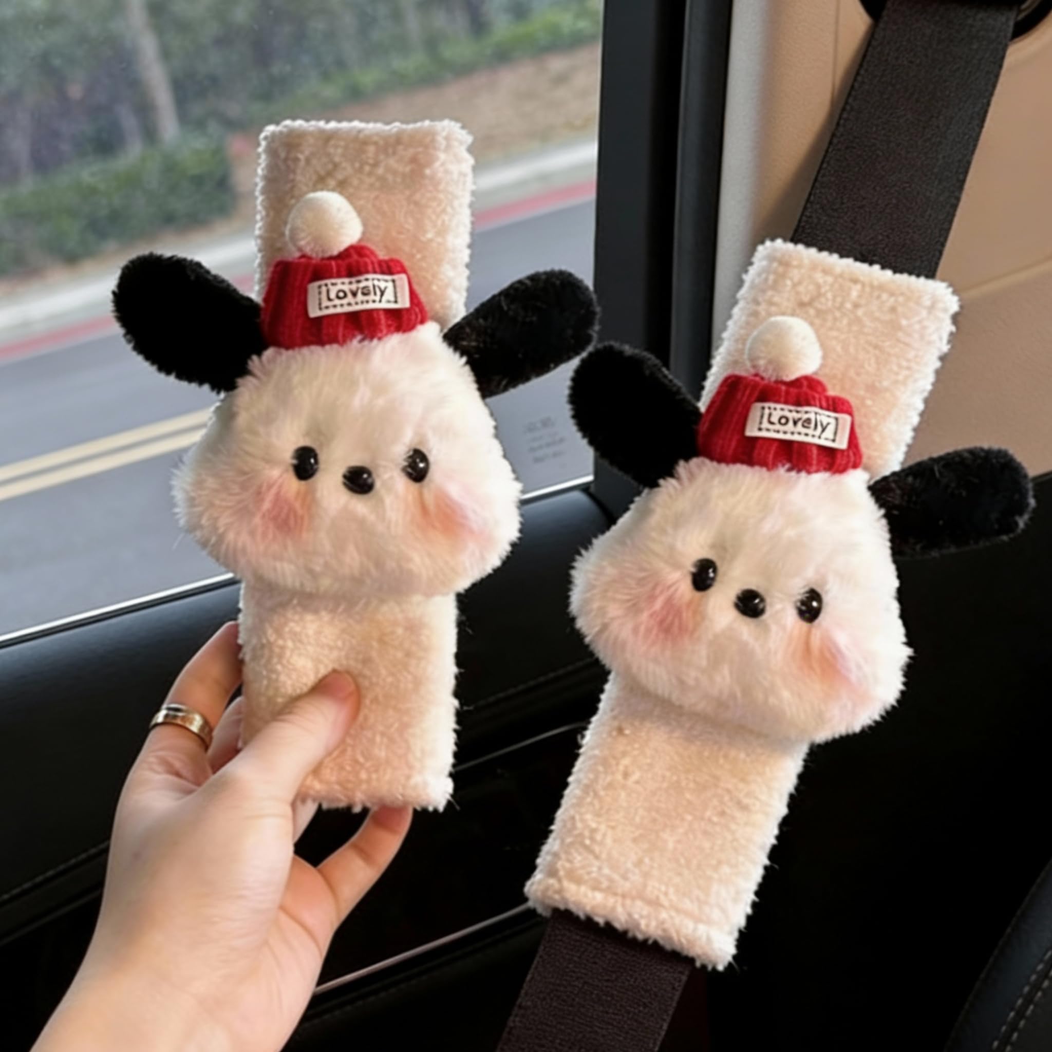 Zigihos 2 PCS Seat Belt Cover Pad, Cute Kawaii Animal Dog Seatbelt Covers for Kids and Adults, Winter Plush Fluffy Soft Seat Belt Cover, Cartoon
