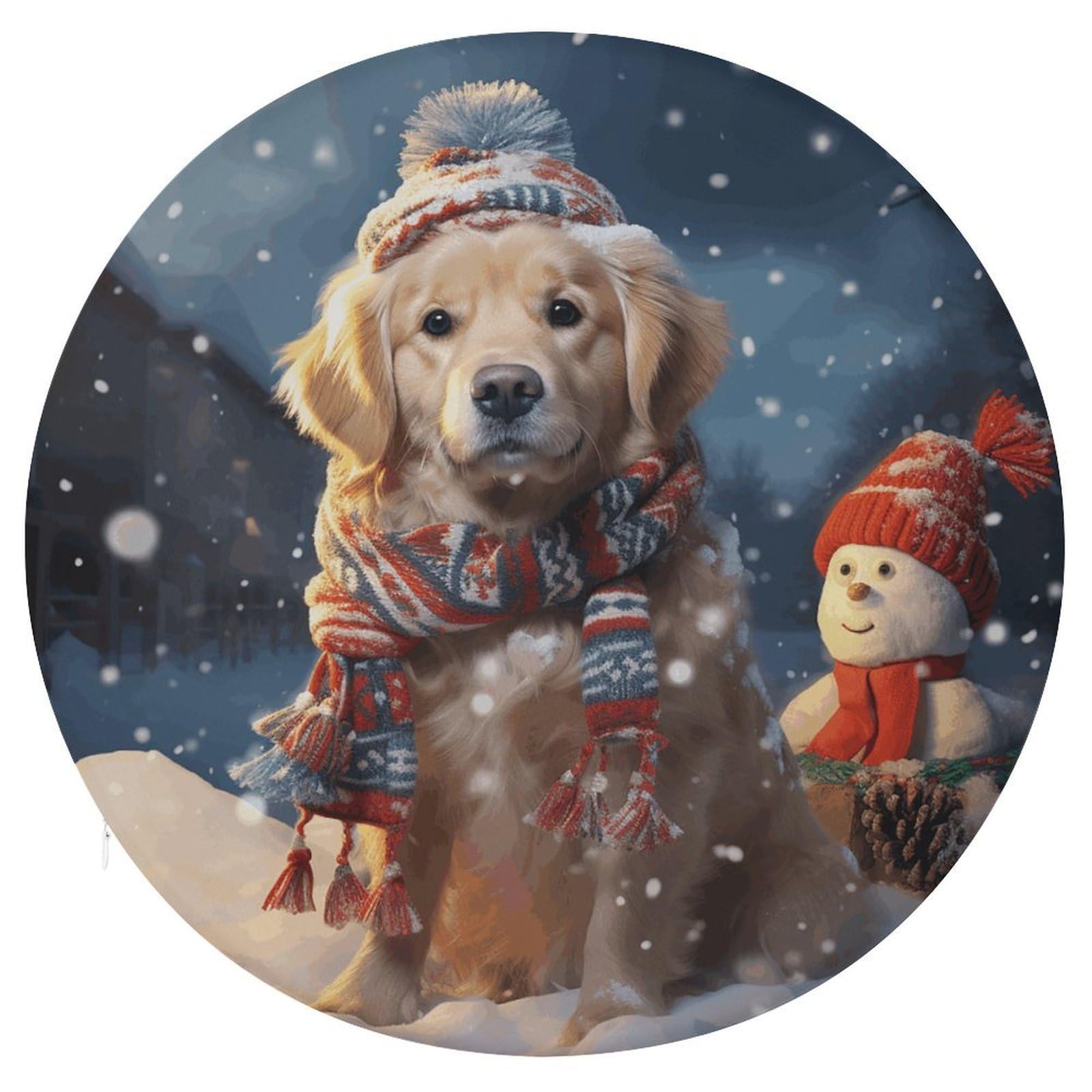 Wsoihfec Style Merry Christmas Cute Dog Snowman Seat Cushion Round Chair Pad