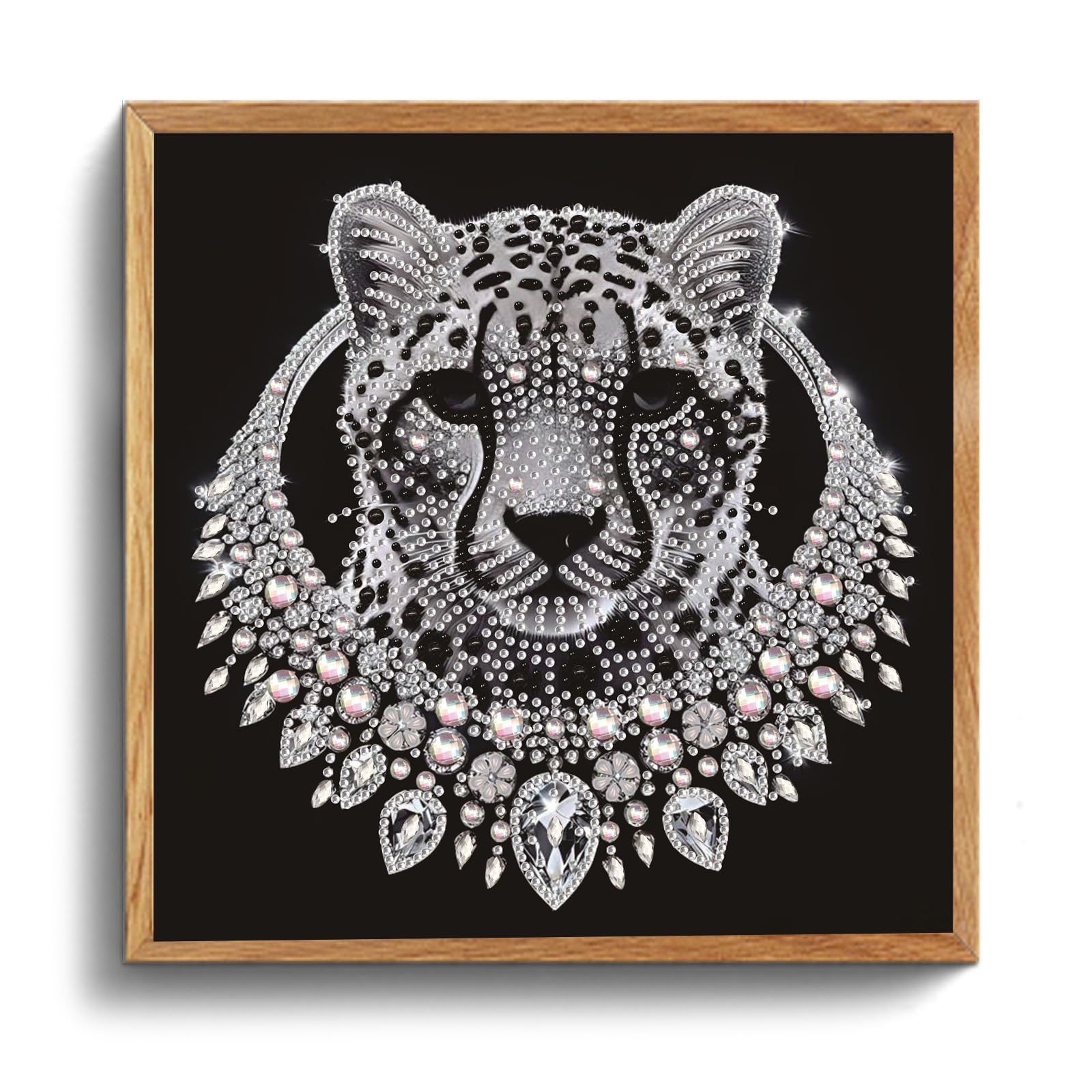 POETRYDRAW Silver Crystal Leopard 5D DIY Diamond Art Kit 11.81x11.81inch for Adults & Beginners Home Decor