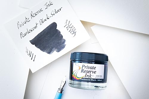 Miniatura 3 de Private Reserve Ink Pearlescent Black-Silver - Botella de tinta para pluma estilográfica prémium de 2.0 fl oz  Negro holográfico con infusión de