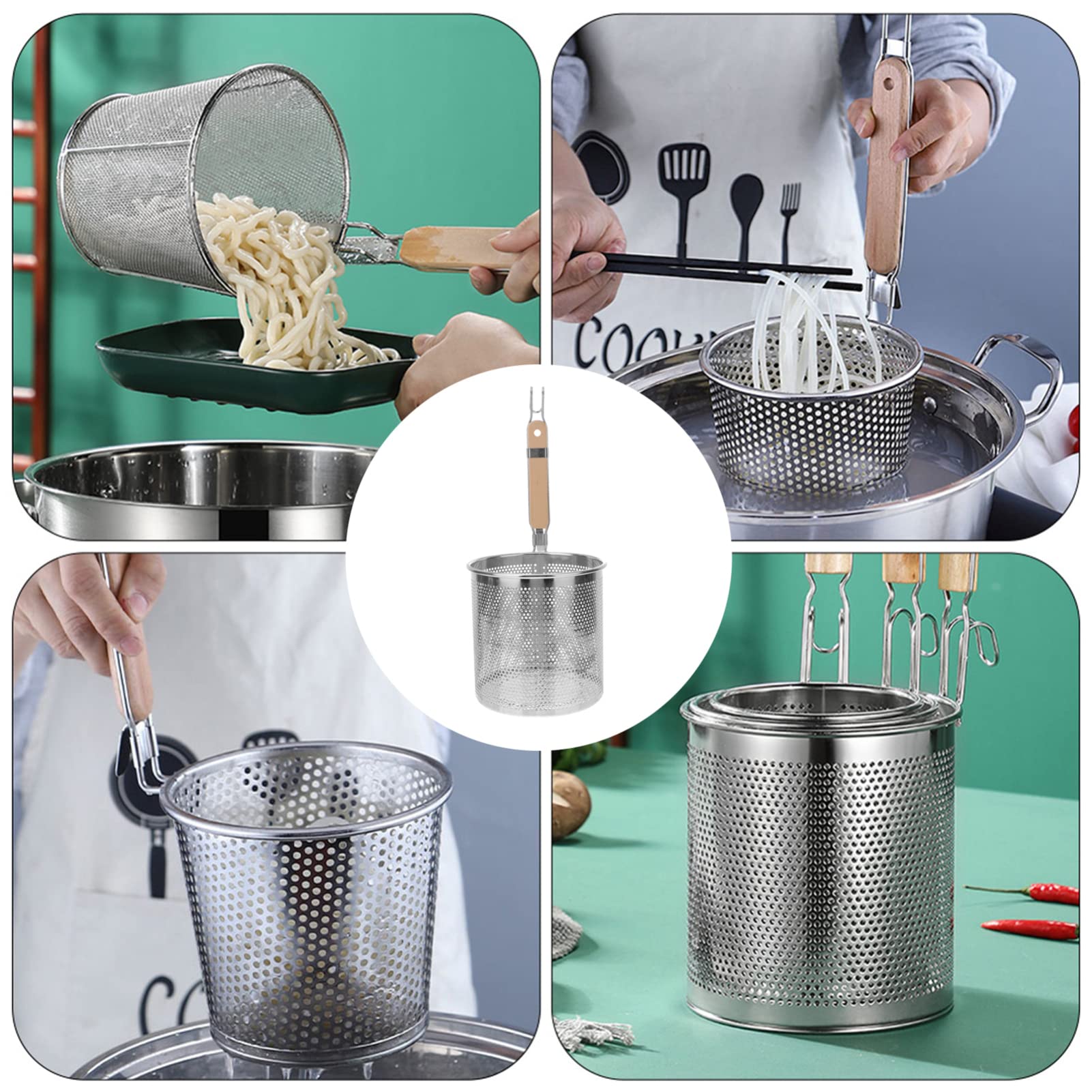 Cabilock Restaurant Cooking Tool Stainless Steel Colander Pasta Pot Strainer Easy Scoop Noodle Noodle Scoop Random Style