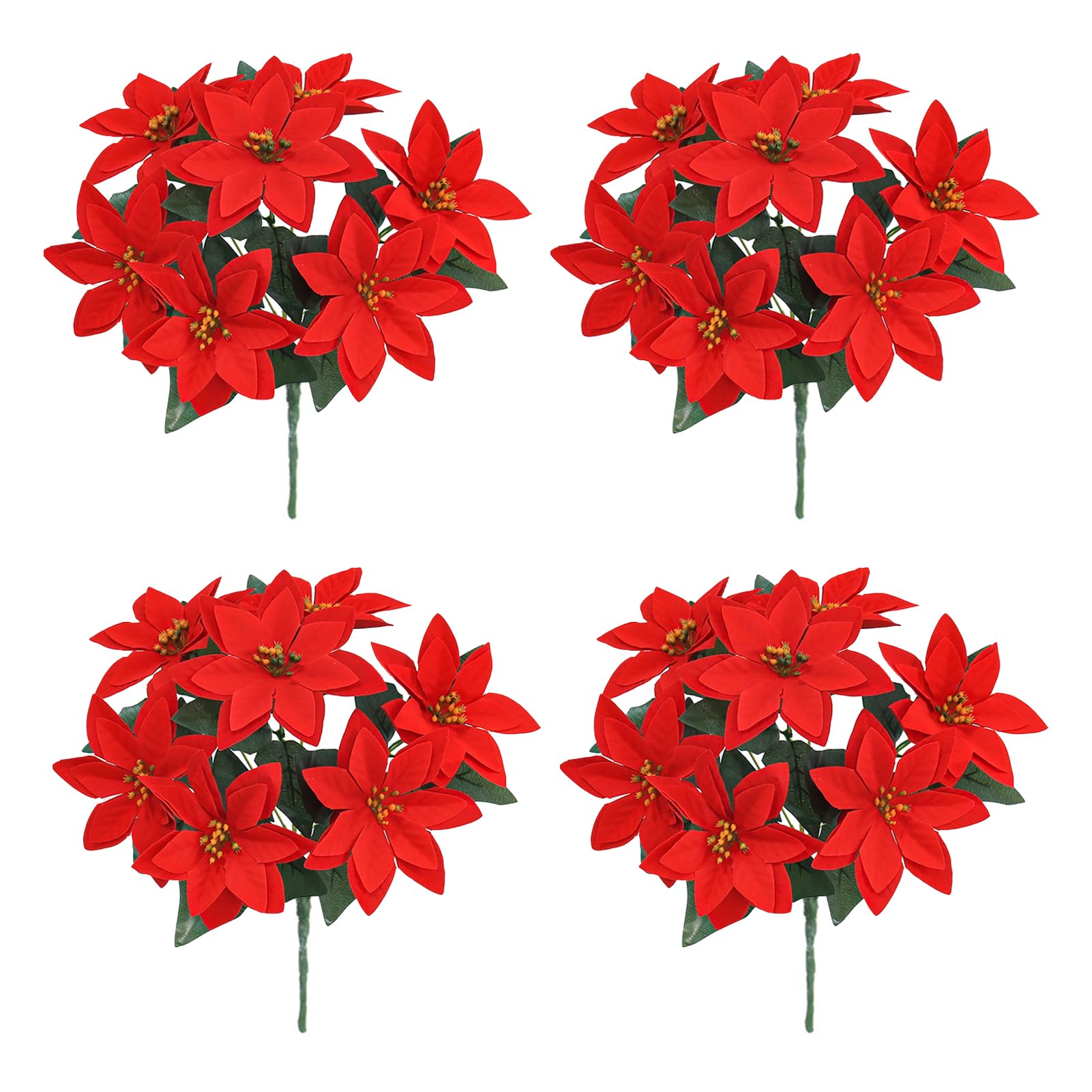 Liuyoyo Artificial Poinsettia Bushes, Christmas Artificial Flowers Poinsettia Flowers, Silk Poinsettia Christmas Floral Bouquet, Faux Silk Poinsettia Artificial Christmas Flower
