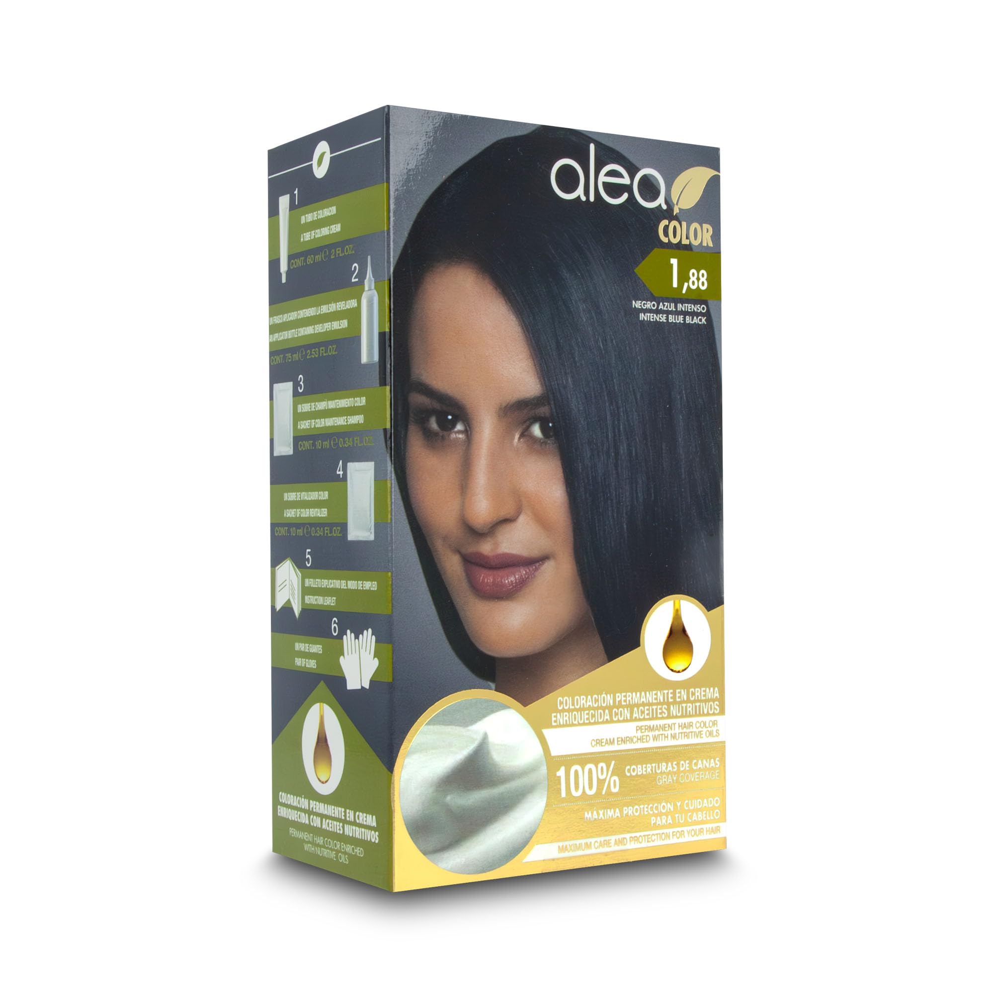 ALEA - Tinte Pelo Mujer - Alea Color - Nº 1.88 K - Color Negro Azul Intenso - Coloración Permanente en Crema - con Aceite de Argán y Macadamia - Cobertura de Canas - Máxima Protección y Cuidado