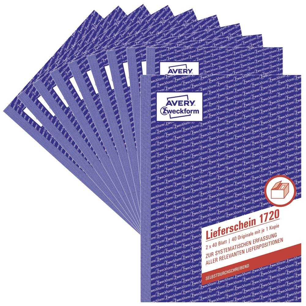 Avery Zweckform 1720 Delivery Note (A5, selbstdurchschreibend, 2X 40 Sheets) Pack of 10, White/Yellow