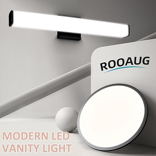 Miniatura 8 de ROOAUG Moderna luz LED de tocador regulable, lámpara LED de baño de 24 pulgadas, luz blanca de día negra, 5000 K, AC120 V, 15 W, para baño,