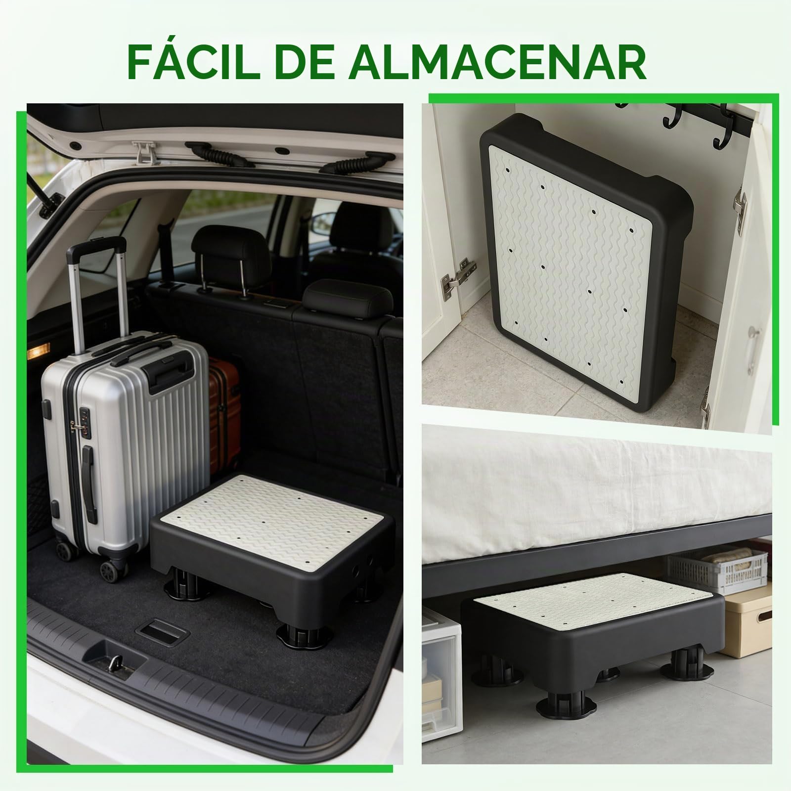 Escalón antideslizante de 15 cm, escalón de 3 niveles ajustable en altura con luz residual, máx. 250 kg, 42 * 32 cm, taburete para interior y exterior para personas mayores, ducha, bañera