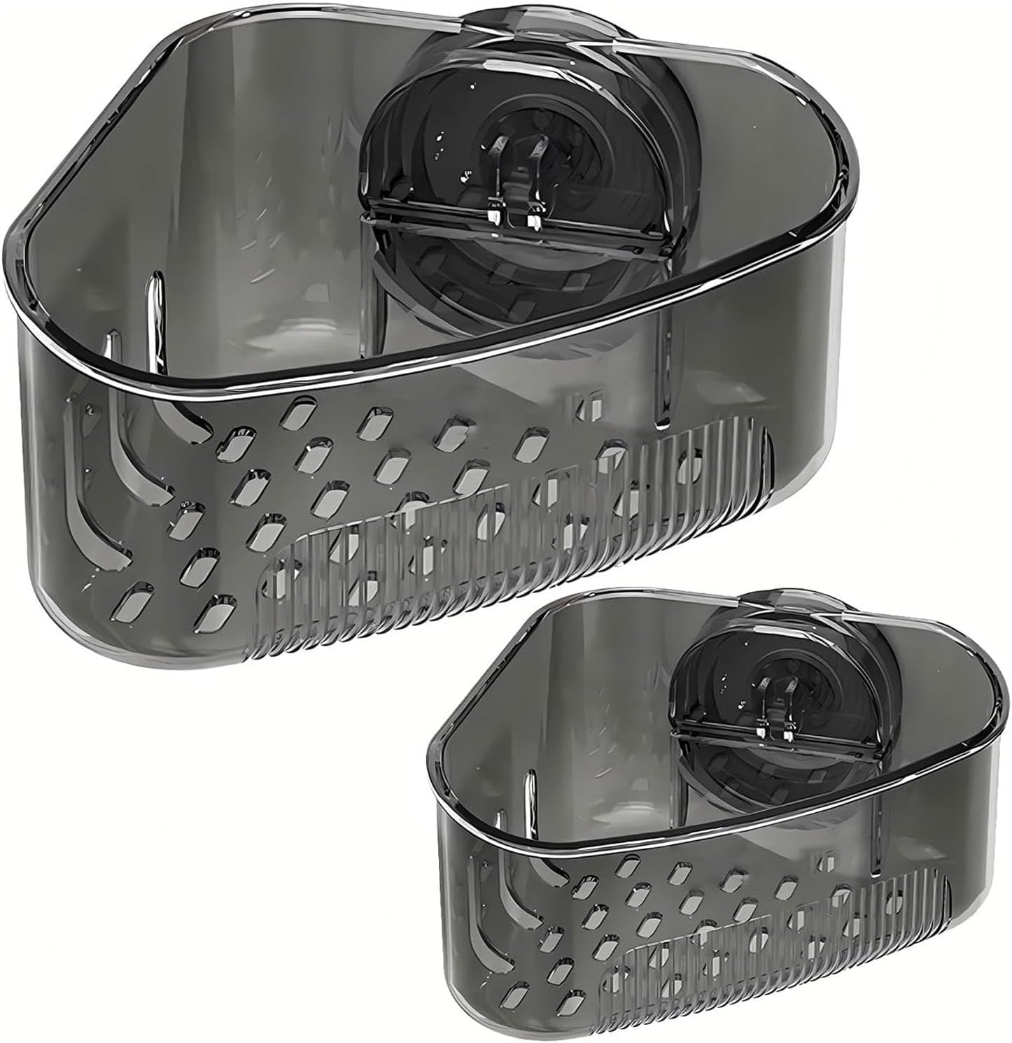 2PCS Corner Sink Organizer Rack for Kitchen - Triangular Sponge Holder & Dish Brush Caddy with Powerful Vacuum Suction Cup Mount - Fast Draining Storage Basket for Sink, Bathroom & Laundry