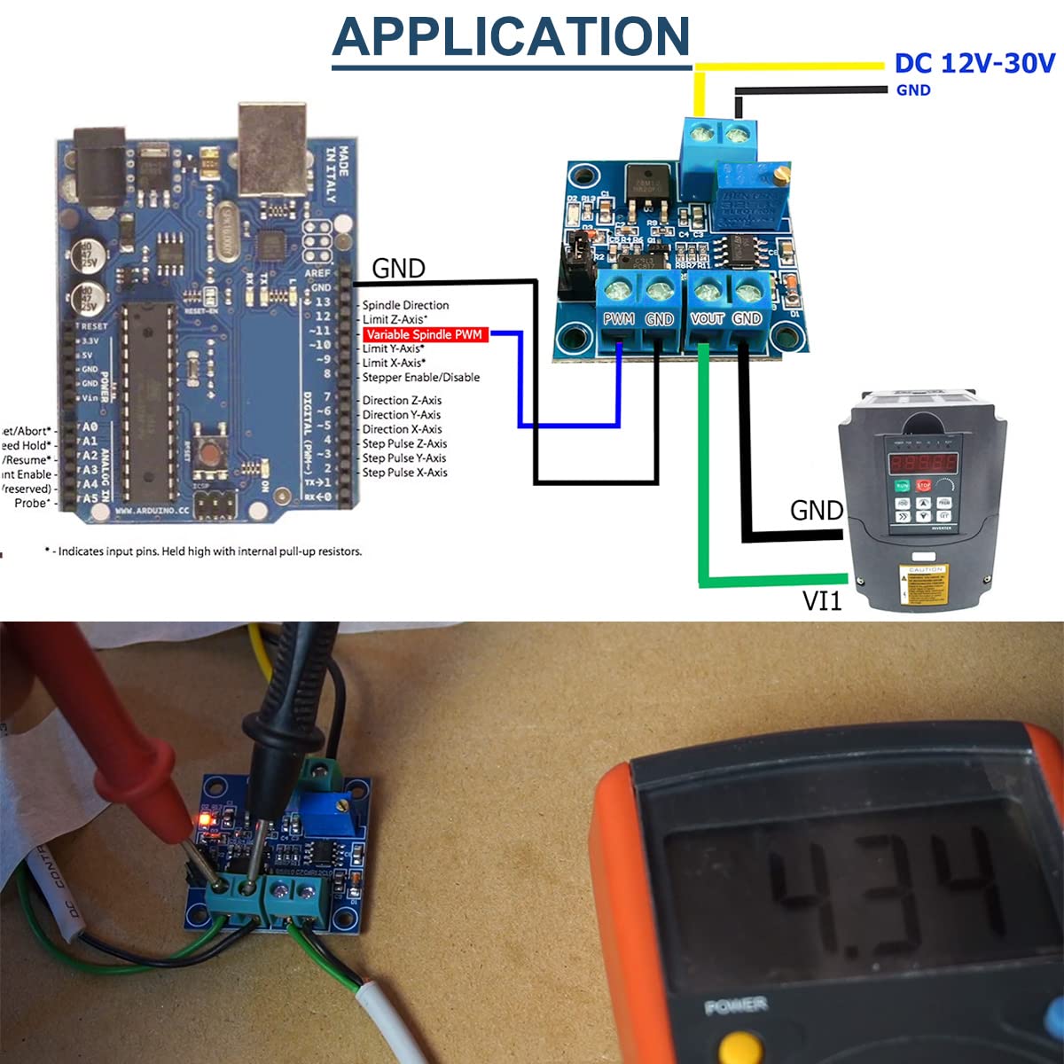 2 pezzi da PWM a modulo di tensione 0% -100% a 0-10 V PWM a convertitore di tensione per la commutazione dell'interfaccia del segnale digitale-analogico con cavo 24AWG