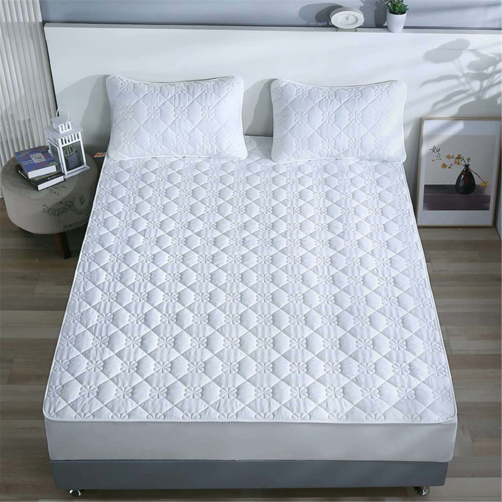 Protector Colchon, Home Protector de Colchón Acolchado, Cubrecolchón, De Fibra, Transpirable, Confortable, Cubre Colchón (Blanco-1,Grueso 120x200cm)