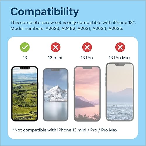 Miniatura 4 de MMOBIEL Juego de tornillos para iPhone 13  Reemplazo completo del juego de tornillos  Kit de reparación integral incluye tornillos inferiores