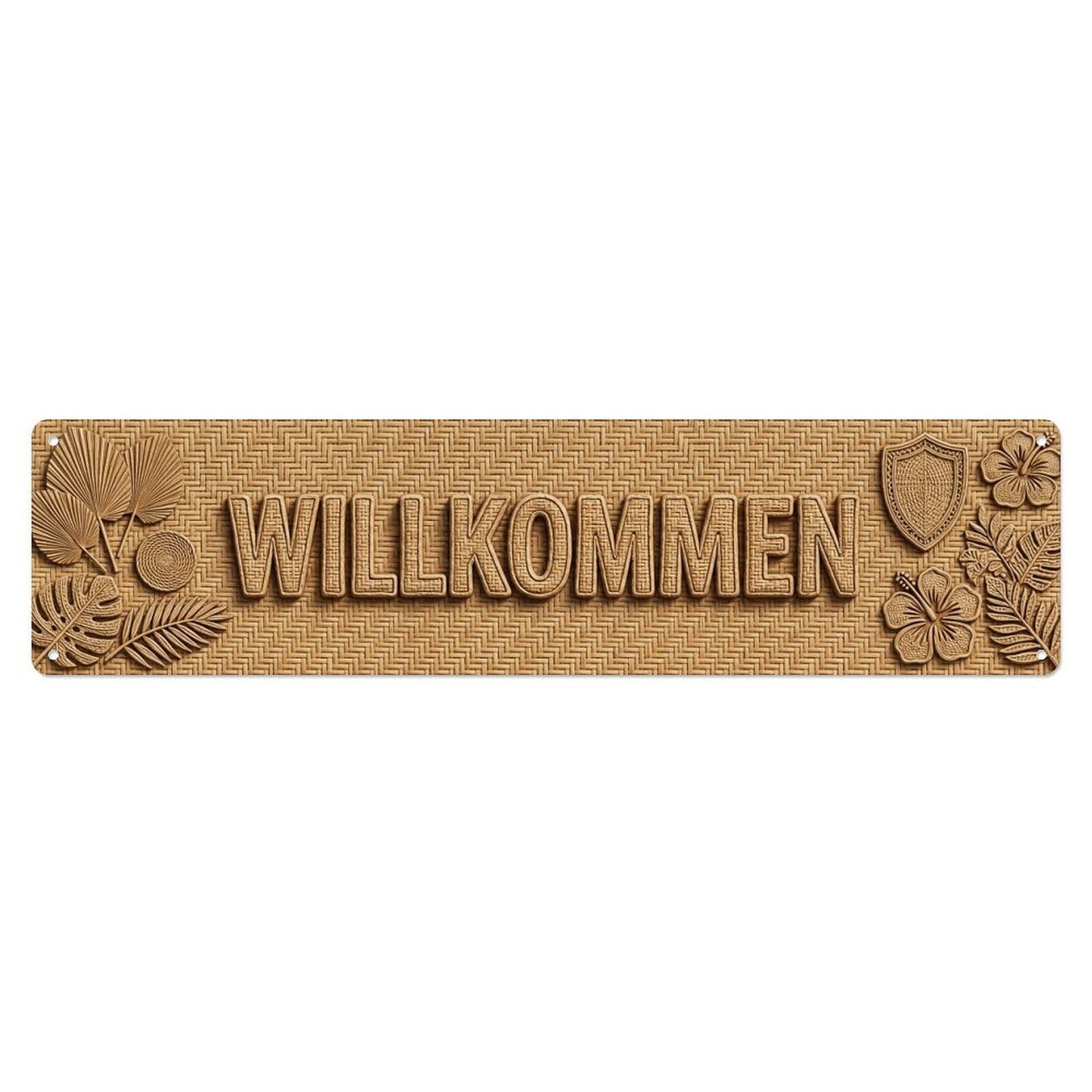 Rattan Woven Tropical Texture Welcome Metal Tin Sign