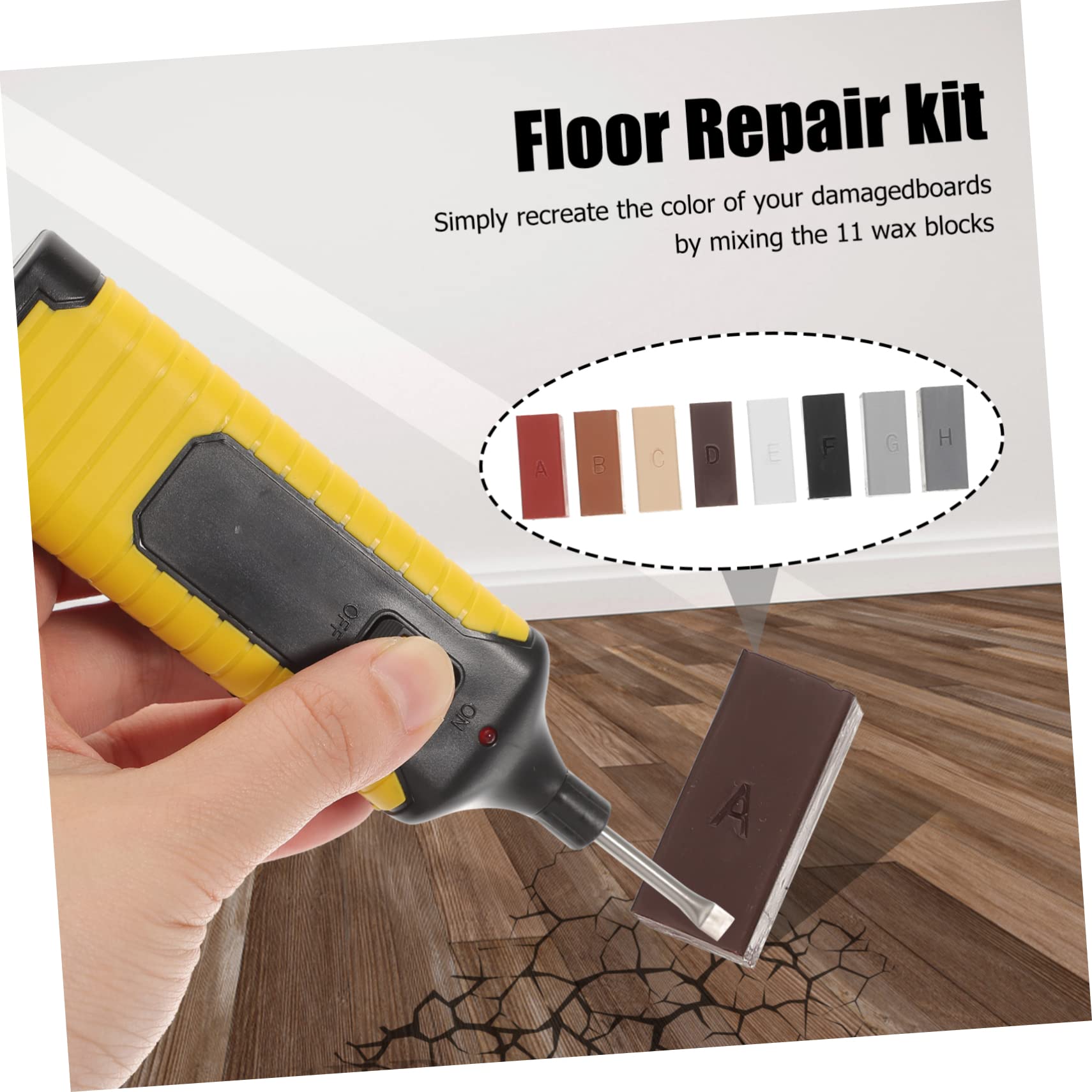 Alipis Kit di Riparazione per Pavimenti in Laminato e Vinile Blocchi di Cera, Riscaldamento Rapido Integrato per Graffi e Aree Danneggiate | Restauro per Pavimenti e Superfici, Blocchi Cera Inclusi, 11 Colori Disponibili