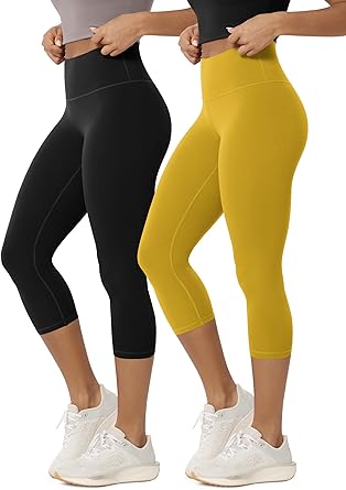 ODODOS 2-Pack Buttery Soft Lounge Yoga Capris for Women, 14" / 19" / 21" High Waist Capri Leggings