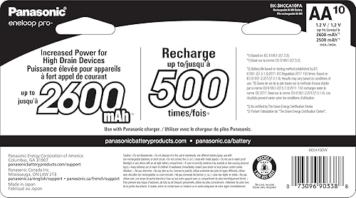 Miniatura 2 de Eneloop Panasonic BK-3HCCA10FA pro AA Baterías recargables precargadas Ni-MH de alta capacidad, paquete de 10 baterías