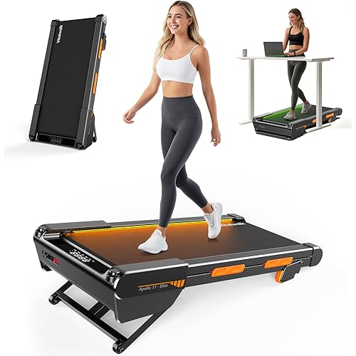 Walking Pad Treadmill with Auto Incline, Vitalwalk Wide Full Deck, 400lbs/350lbs Capacity, Portable Under Desk Treadmills for Home Office, 3.0HP Brushless, Vertical Space-Saving, Ambient Light, TM06
