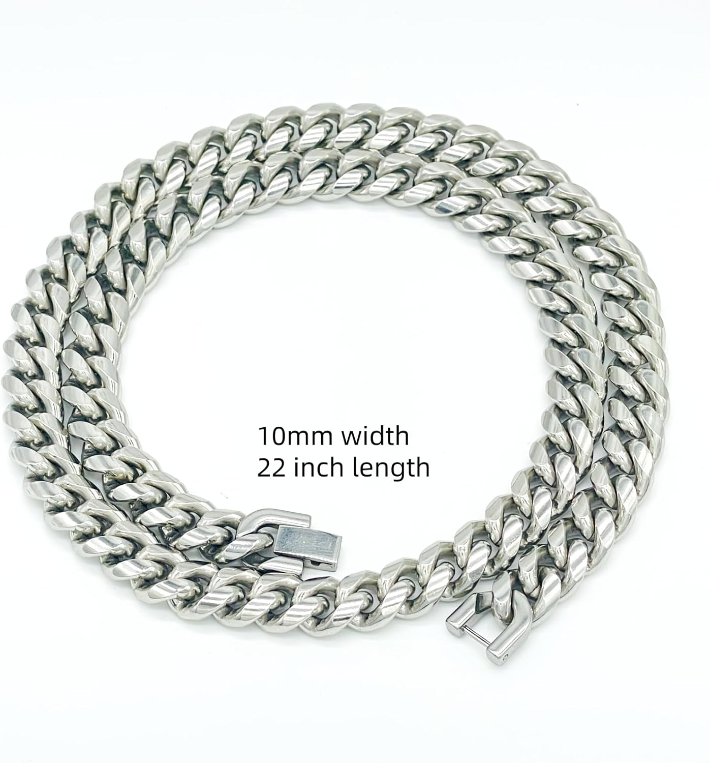 Cuban Link Chain Stainless Steel Necklace 22inch Chains For Men 10mm Wide Silver Chain For Men - Image 3