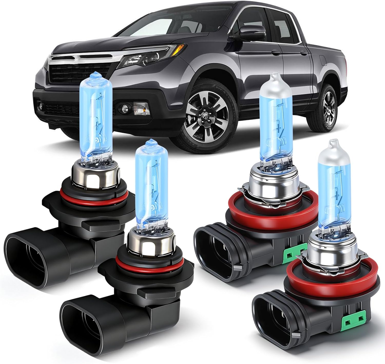 OQSNCV Fit for Honda Ridgeline (2017-2022) Halogen Headlight Bulbs, 9005 High Beam + H11 Low Beam+ H11 Fog Light Headlamp Replacement Bulbs Kit 100W 12V, Pack of 6