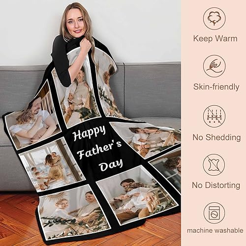 Miniatura 6 de YESCUSTOM Manta personalizada con fotos, texto, Manta personalizada con imagen, texto para papá, para amigos, para cumpleaños, Navidad, San