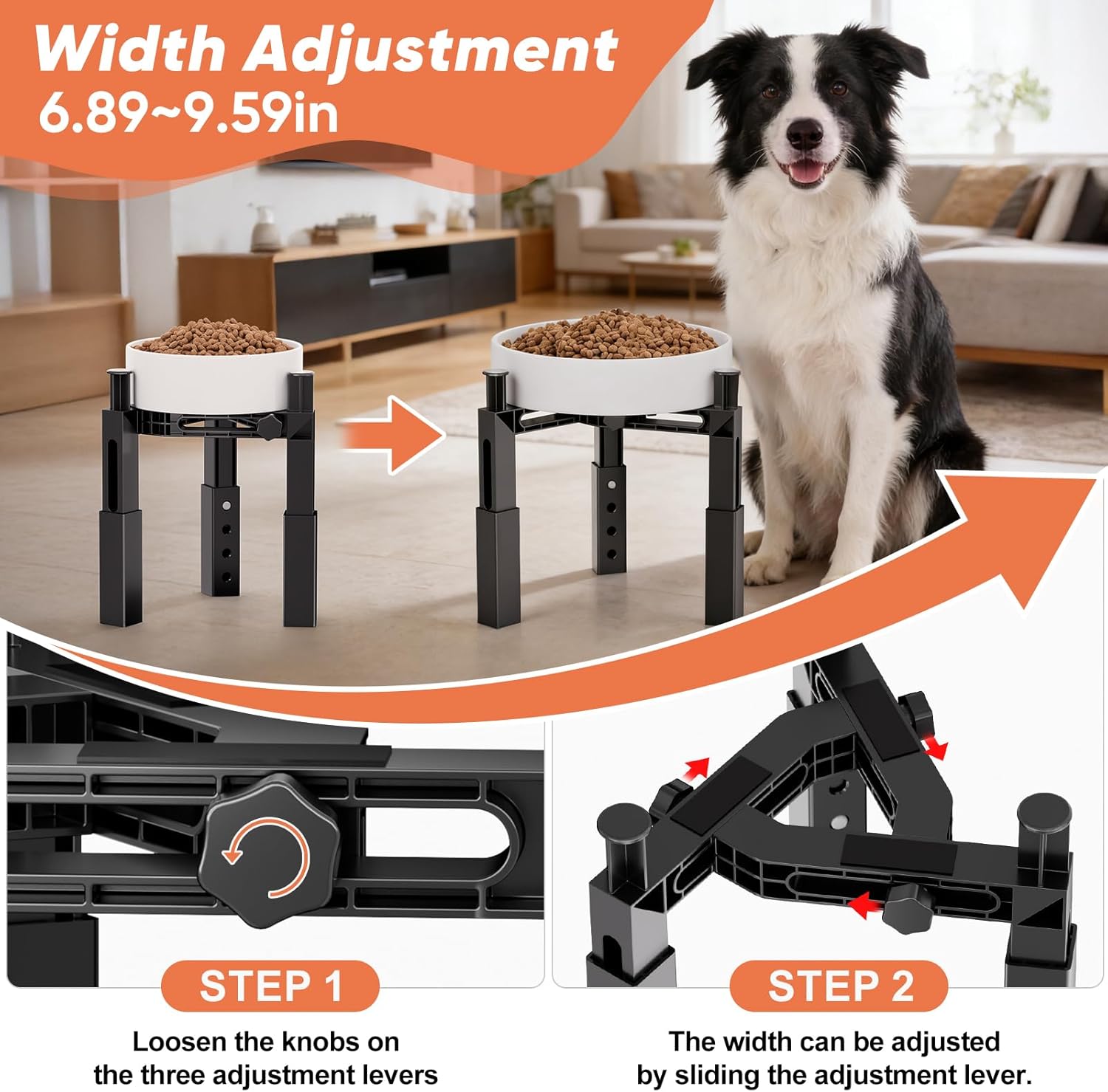 XIAZ Dog Bowl Stand Elevated Food Water Bowl Holder for Large Medium Small Sized Dog, Heights&Width Adjustable, Non-Slip, Durable, Elevated Feeding Bowl Stand for All Dogs Bowls (Stand Only)