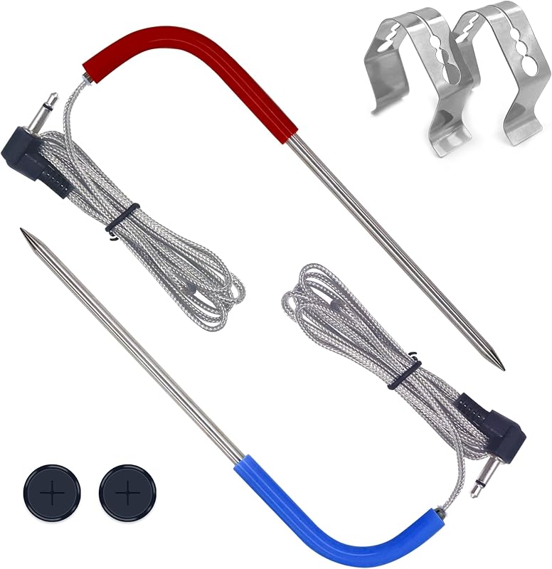 2-Pack Meat Temperature Probe Replacement Compatible with Pit Boss Pellet Grills – 3.5mm Plug PT1000 Waterproof Temperature Sensor (1000°F Heat Resistance)