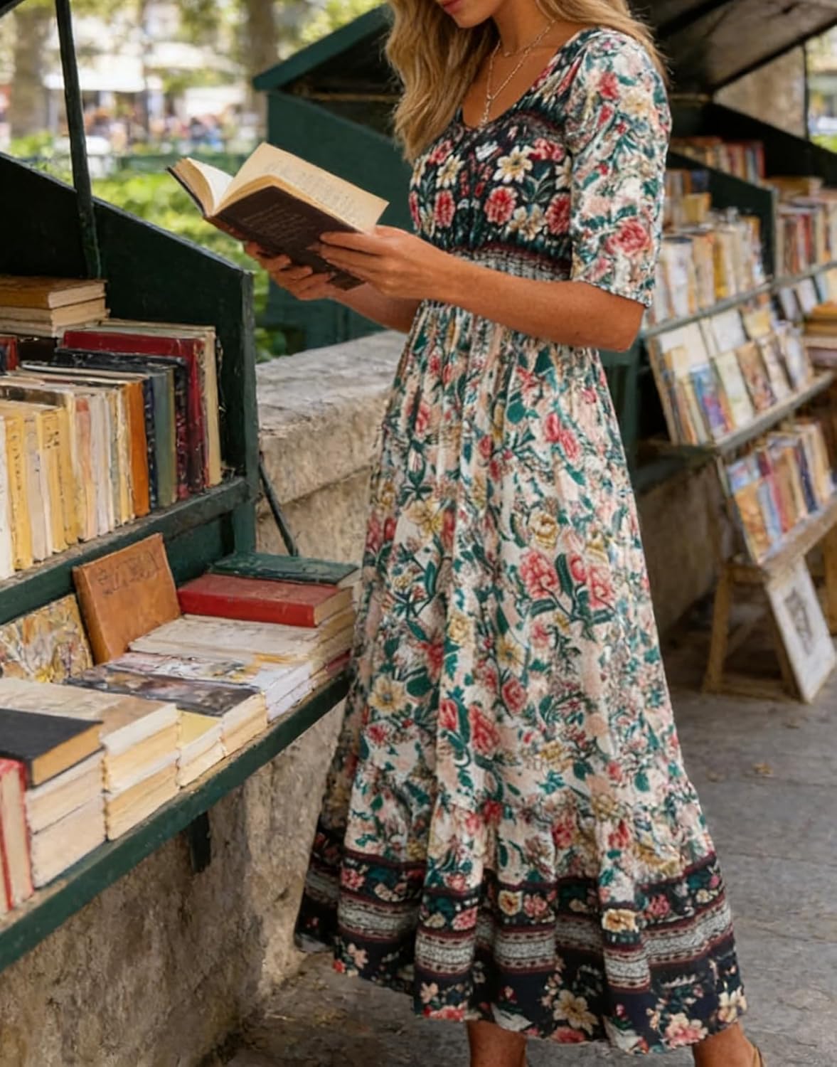 Womens Boho Dress Summer Casual 2026 Short Sleeve Loose Fit Floral Maxi Dress Flowy Beach Vintage Sundress - Image 2