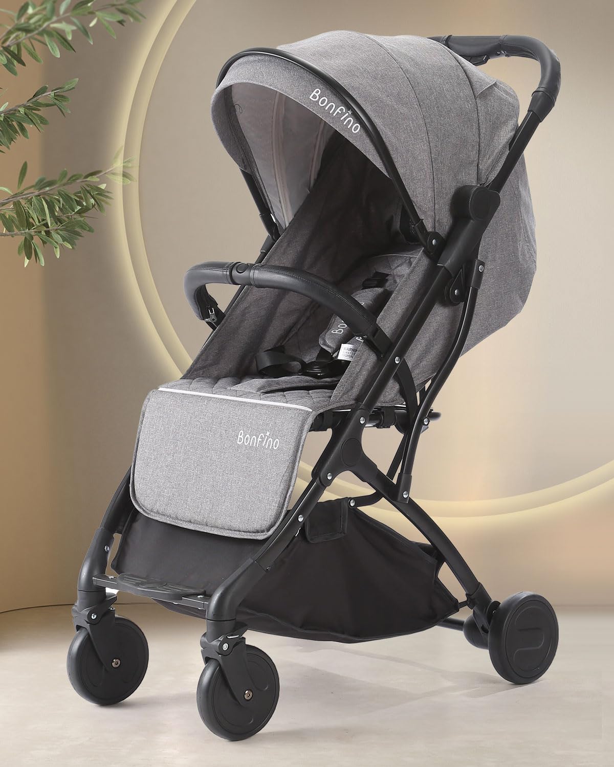Bonfino Premium Runway Cabin Stroller Adjustable Canopy & Reclining Seat, Foldable Baby Pram with 5 Point Safety Harness, Storage Bag, Mosquito Net & Bottle Holder, Trolley Handle,0-3 Years (Dark Grey)