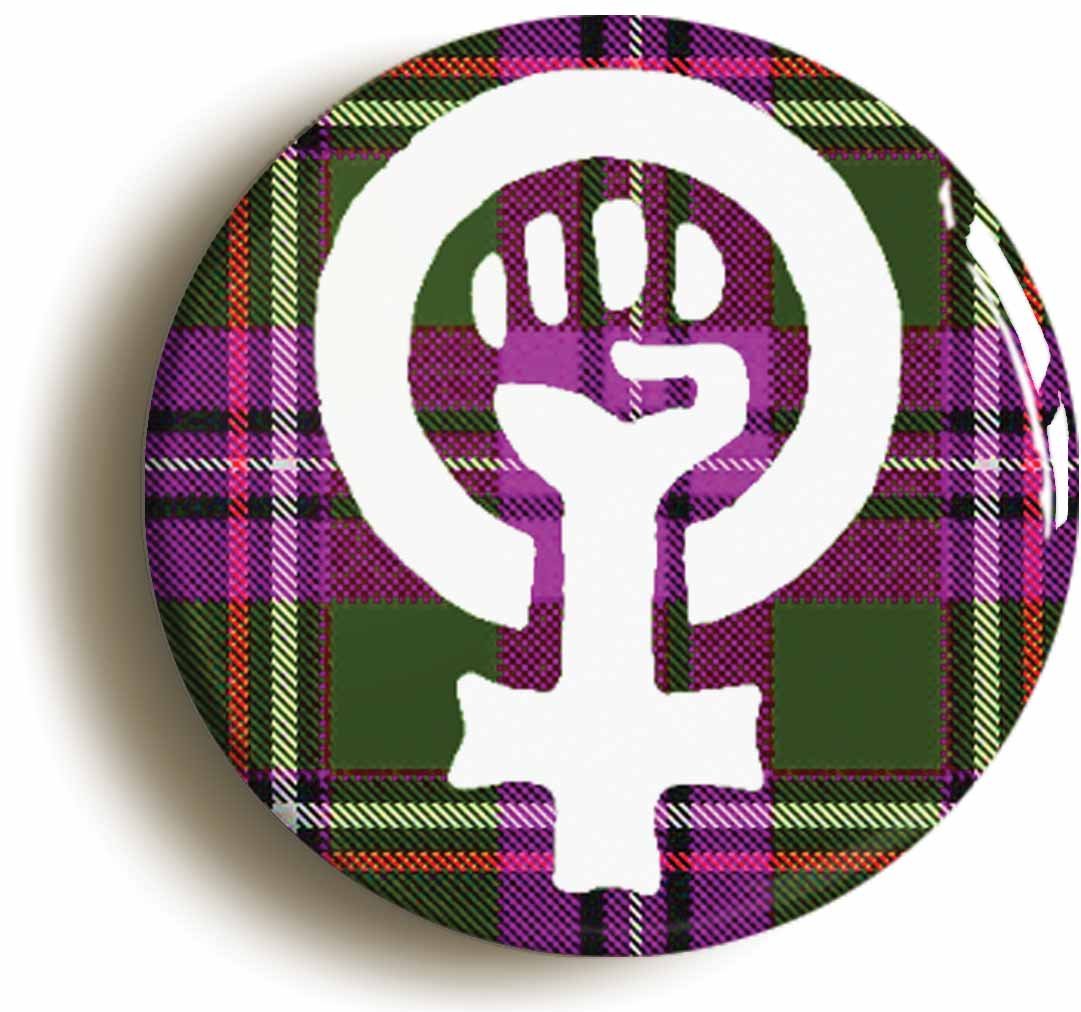 Tartan Feminist Fist Fridge Magnet (Circular 2inch / 50mm Diameter)