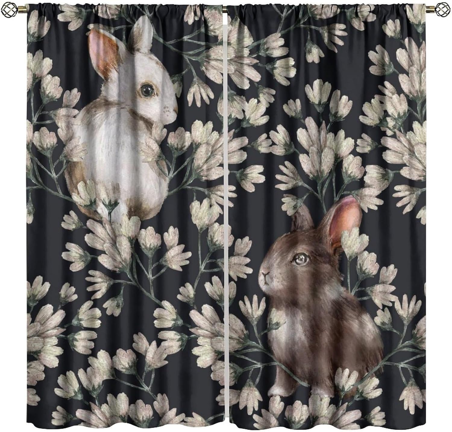 Easter Decor Window Curtain He is Risen On Spring Floral Scene Style Print for Home Kitchen Restaurant Decoration Window Drapes 2Panel 41" W X 53" L