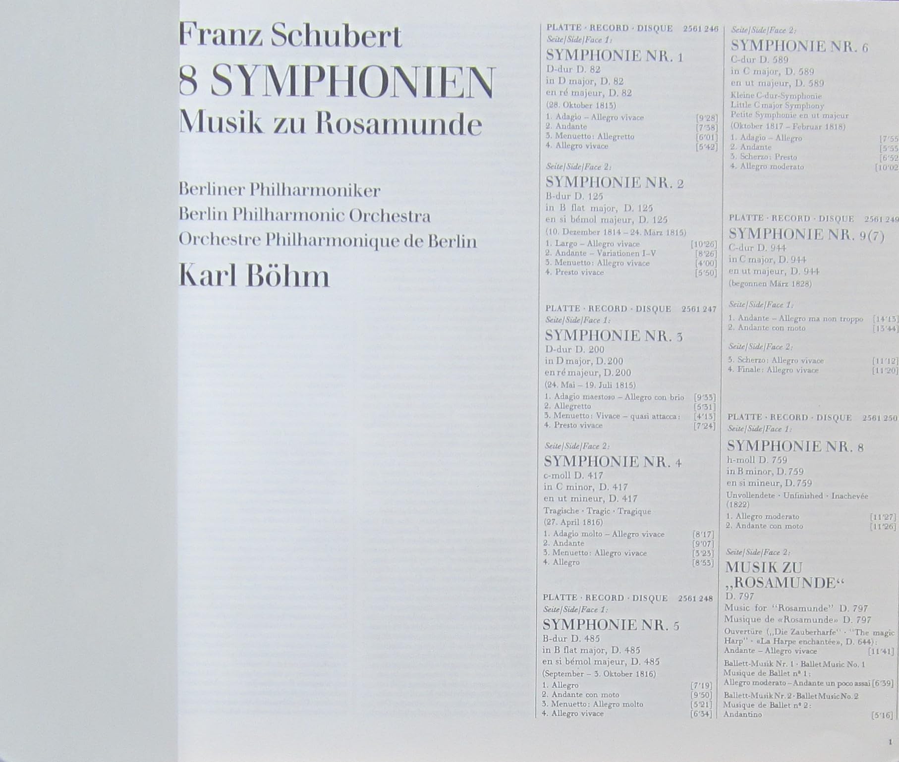 Franz Schubert , Karl Böhm , Berliner Philharmoniker - 8 Symphonien - Deutsche Grammophon - 2740 127