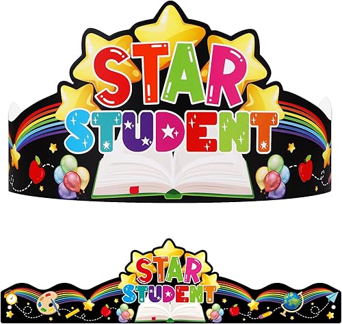 FaCraft 24 coronas de estrella para estudiantes para niños, estudiantes, sombreros de papel de estrella de la semana, decoraciones de coronas de