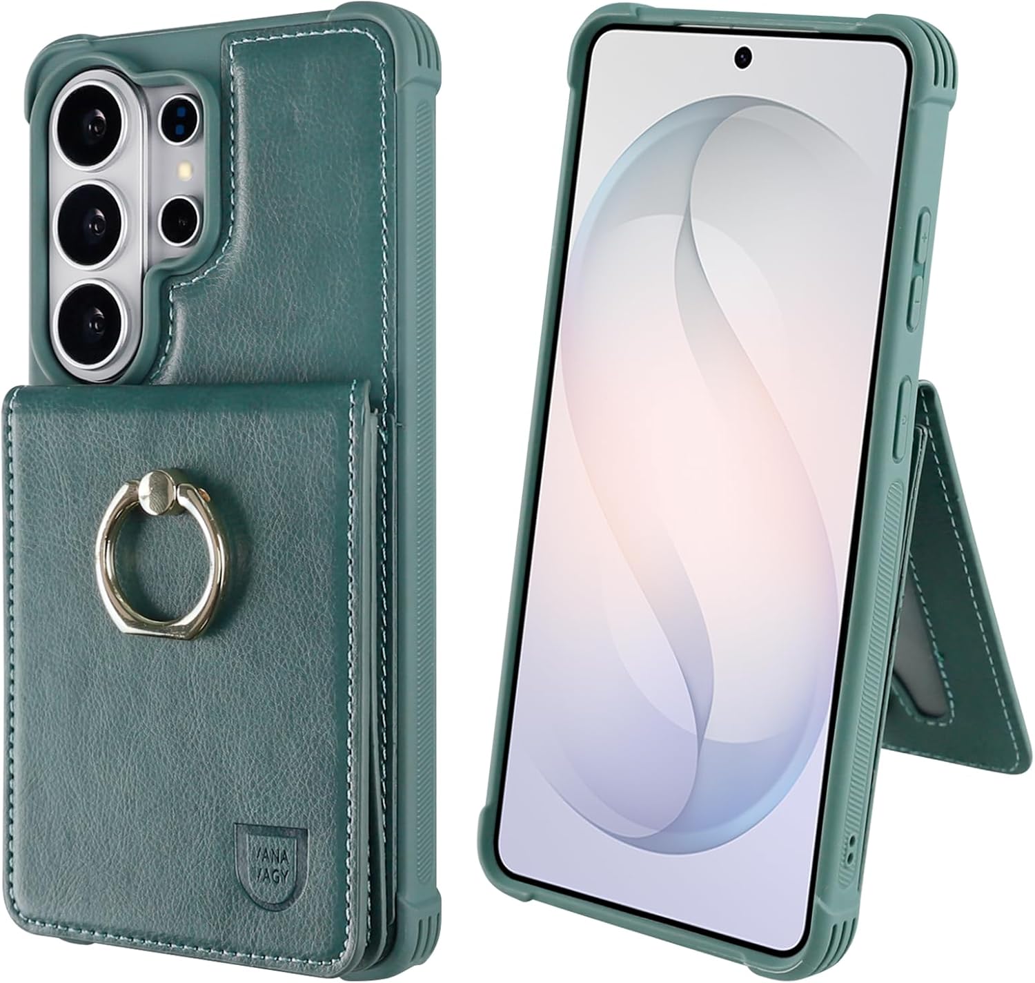 VANAVAGY Wallet Case for Galaxy S26 Ultra with RFID Blocking Card Holder, PU Leather Magnetic Clasp Case with Ring Kickstand for Women Men, Shockproof Phone Cover for s26ultra 6.9inch, Forest Green
