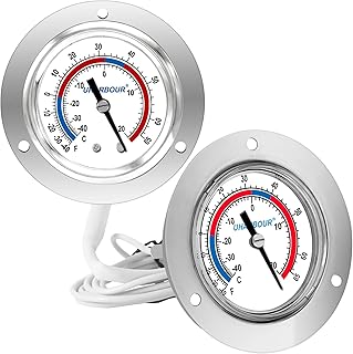 Cooler Thermometer Commercial, Refrigerator Thermometer, Walk in Cooler Thermometer, Analog Panel Mount Thermometer, Range -40 to 65 ℉, 2" Dial Stainless Steel Flange(Pack of 2)