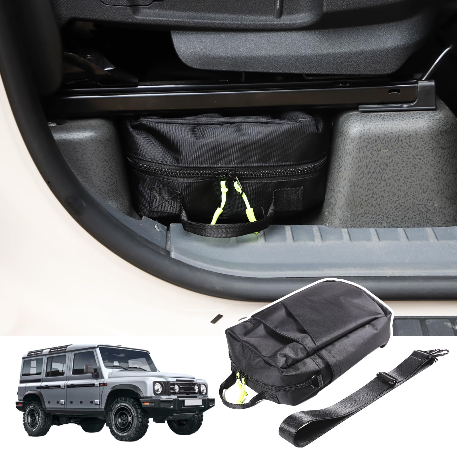 Bekantogy Car Under Seat Storage Bag Compatible with INEOS Grenadier 2020-2024 Zipper Lock Box Tray Hidden Organizer Under Front Seat Oxford Cloth Tool Box Organizer Storage Box with Handle 1PCS