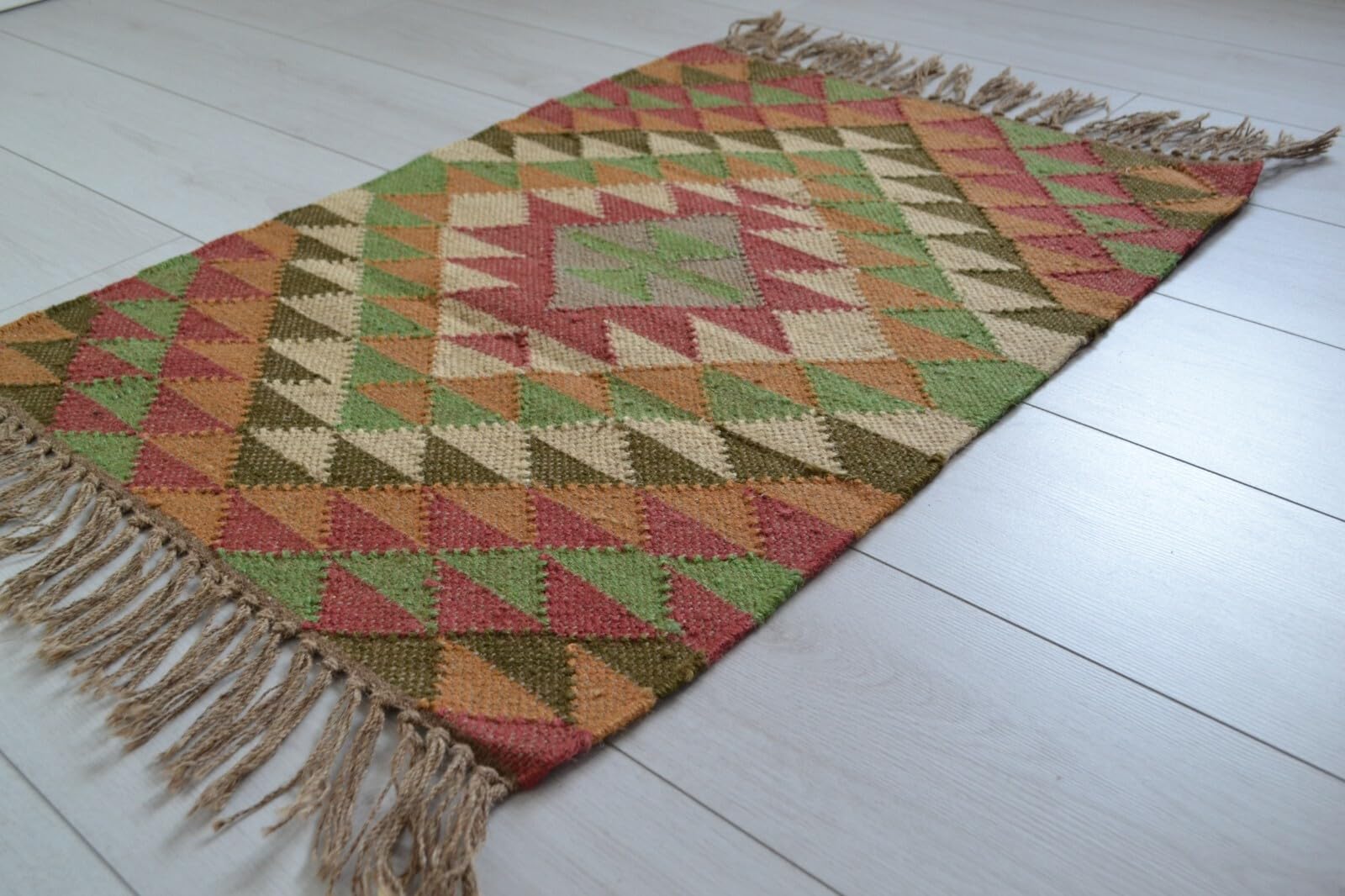 Tapis Kilim en laine et jute - Tapis bohème tissé à la main pour salon, chambre à coucher, couloir (200 x 300 cm)