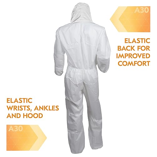Miniatura 5 de KleenGuard 46114 A30 - Overol elástico con capucha en la espalda y puños con capucha, blanco, XL (caja de 25)
