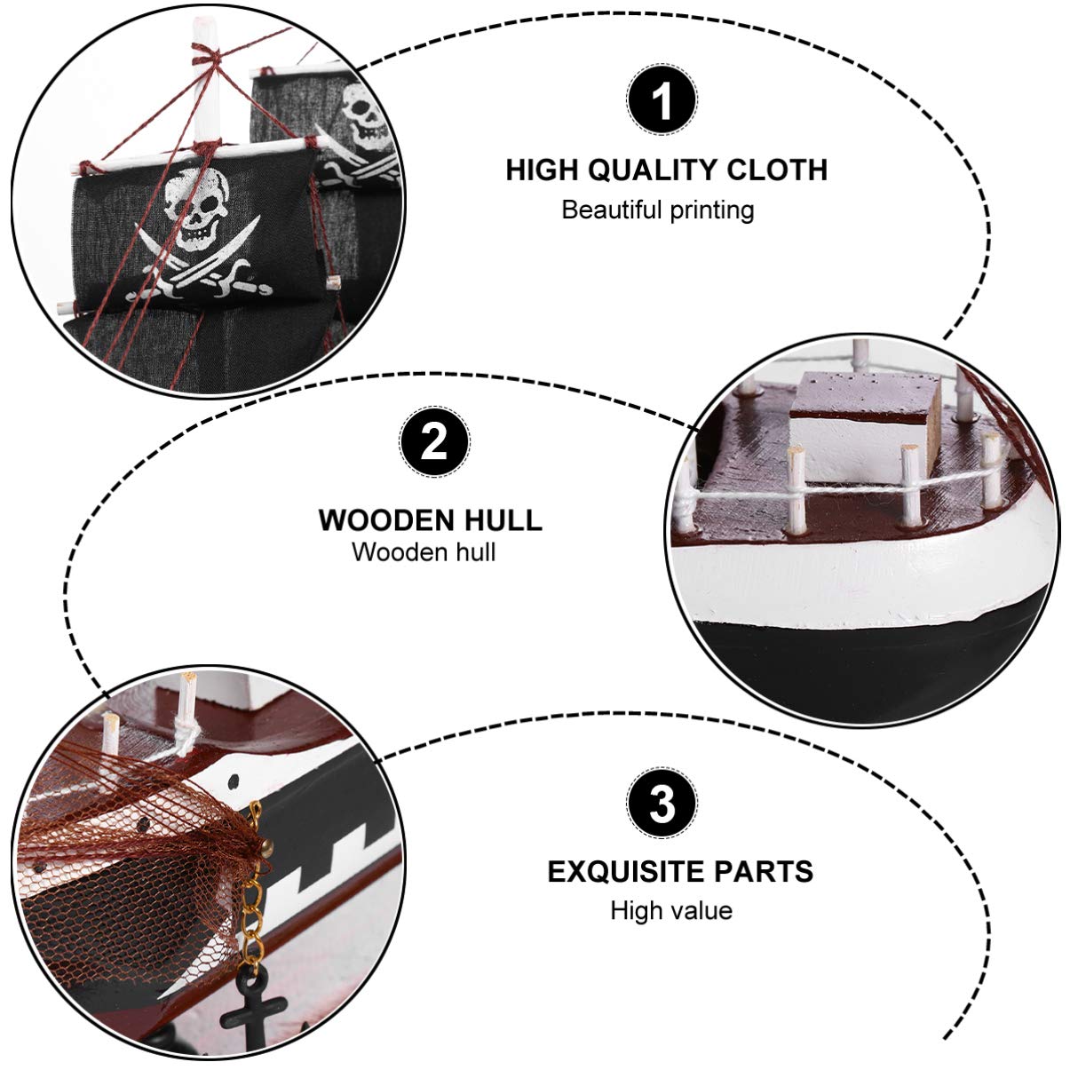 JOEBO Barco Pirata 3D, Barco de Vela de Madera, velero náutico Creativo, Modelo de velero Decorativo for Adorno del hogar, 33cm
